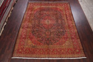 ANTIQUE 9x12 Traditional Floral Oriental Area RUG Hand - Knotted Navy Blue RUBY 2