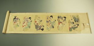 掛軸1967 Japanese Genre Silk Painting Makuri,  Honshi " Shunga Ukiyo - E Nude " @z2073