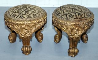 Rare Early 19th Century Italian Giltwood Stools Hand Carved Solid Timber