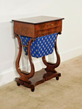 Antique Victorian Empire Walnut Sewing Work Table Stand 1840s 50s