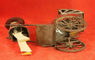 Antique German Lehmann MIKADO FAMILY Tin Pull Toy Asian Man w Cart & Rider 7