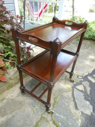 Well Made Older Two Tier Mahogany Tea Cart Trolley Rolling Bar Table F/England 12