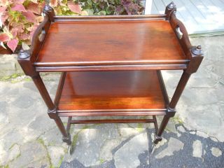 Well Made Older Two Tier Mahogany Tea Cart Trolley Rolling Bar Table F/england