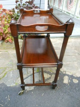 Well Made Older Two Tier Mahogany Tea Cart Trolley Rolling Bar Table F/England 3