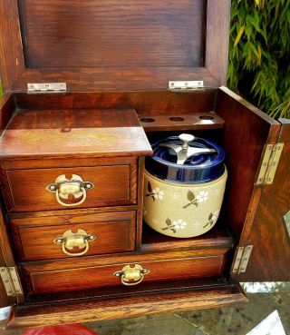 Oak Smokers Cabinet With Ceramic Tobacco Jar 7