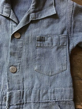 RARE Old Vintage Blue Denim Child’s Workwear Playsuit Calico Patch Textile AAFA 3