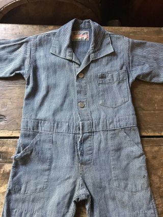 RARE Old Vintage Blue Denim Child’s Workwear Playsuit Calico Patch Textile AAFA 6