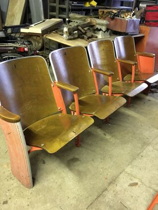 Vintage Stadium Seating Theater Auditorium - 6 Chairs With 2 Ends “will Ship”