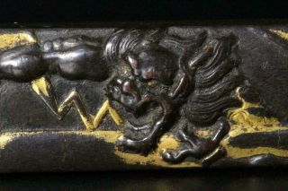 BWO20 Japanese Antique copper kozuka plate Oni (ogre) and Musha pattern sword 3