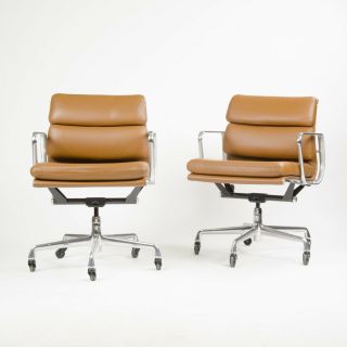 Eames Herman Miller Soft Pad Aluminum Group Chair Cognac Leather 2007 6x Avail