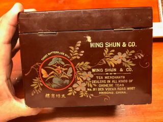 Old Vintage Wing Shun & Co.  Chinese Wooden Lacquered Tea Box Yin & Yang Latch 4