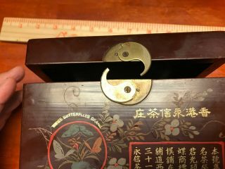 Old Vintage Wing Shun & Co.  Chinese Wooden Lacquered Tea Box Yin & Yang Latch 6