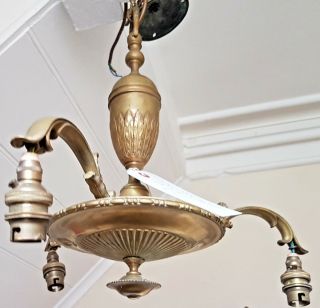 Antique Solid Brass 3 Arm Ceiling Light Vintage