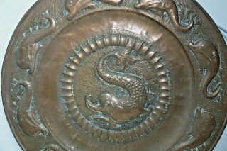 Huge Arts & Crafts Copper Charger With Fish Design - Newlyn Copper Interest Rare