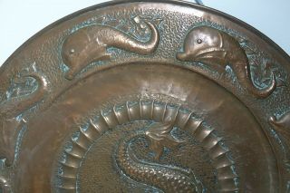 HUGE ARTS & CRAFTS COPPER CHARGER WITH FISH DESIGN - NEWLYN COPPER INTEREST RARE 3