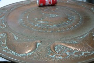HUGE ARTS & CRAFTS COPPER CHARGER WITH FISH DESIGN - NEWLYN COPPER INTEREST RARE 8