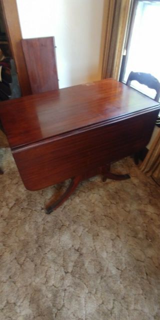 Duncan Phyfe Drop Leaf Table Mahogany Brass Feet 2 Leaves One Defect On Top