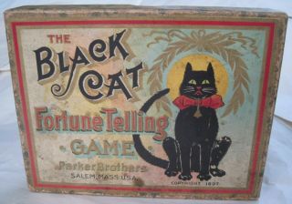 1897 Parker Bros Black Cat Fortune Telling Card Game Salem Mass Halloween Witch