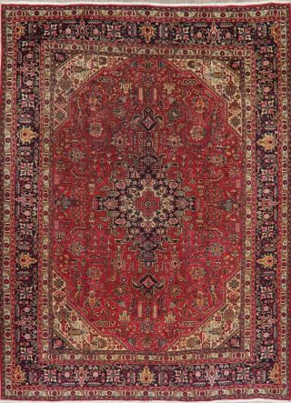 Antique Geometric RED Evenly WORN Oriental Area Rug Tribal Hand - made Wool 8x11 2