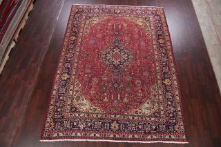 Antique Geometric RED Evenly WORN Oriental Area Rug Tribal Hand - made Wool 8x11 3