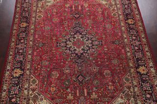Antique Geometric RED Evenly WORN Oriental Area Rug Tribal Hand - made Wool 8x11 4