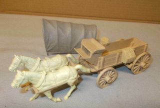 Marx Wagon Train Playset Tan Wagon,  Horses,  Gray Cover,  Accessories,  L@@k
