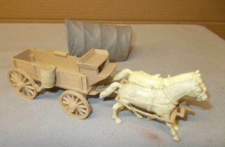 Marx Wagon Train Playset Tan Wagon,  Horses,  Gray Cover,  Accessories,  L@@K 2