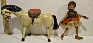 Antique Schoenhut Humpty Dumpty Circus - - Mounted Female Acrobat,  Horse & Platform