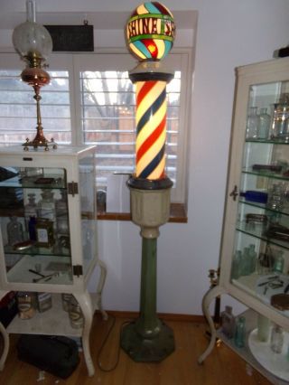 Antique Barber Pole Barber Pole All Origanal Porceline,  Spins Antique Barber