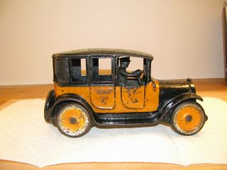 Antique Arcade Yellow Cab Cast Iron Early 1900’s Paint Toy Taxi 9 "