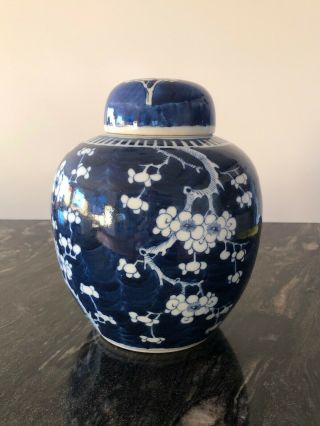 Chinese Porcelain Ginger Jar Hand Painted Prunus Blue And White China 9”
