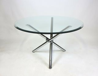 Milo Baugman Style Mid Century Jax Chrome Glass Tripod Dining/center Hall Table