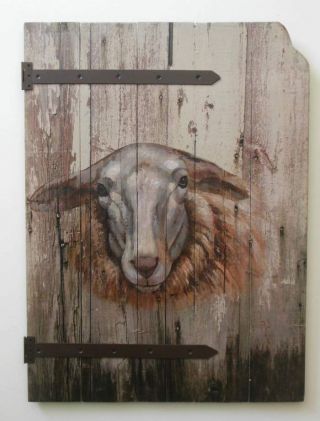 Farmhouse Barnyard Sheep Wood Barn Door Style Hand Painted Wall Decor 26 " X 19 "