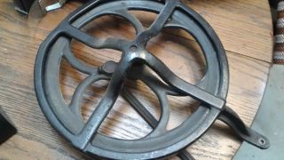 Antique 1870 ' s 12 Inch Cast Iron Wheel w/cover & Pitman Arm Steampunk Lamp Part 4