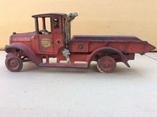 Vtg Arcade Cast Iron International Harvester Dump Truck 10.  5” L 1920’s 2