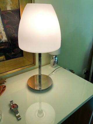 Vintage Mid Century Modern Chrome With White Glass Globe Shade Table Lamp Light