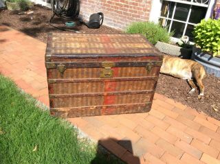 Early Antique Louis Vuitton Steamer Trunk Rayee Coffee Table Size 19th C