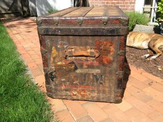 Early Antique Louis Vuitton Steamer Trunk Rayee Coffee Table Size 19th C 2