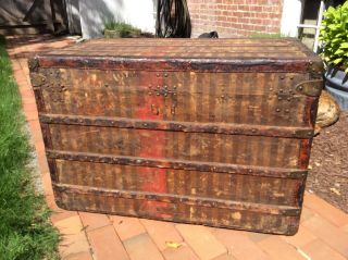 Early Antique Louis Vuitton Steamer Trunk Rayee Coffee Table Size 19th C 3
