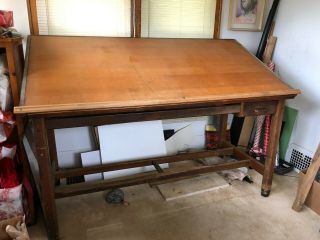 Antique Vintage 1940s Hamilton Oak Maple Drafting Table