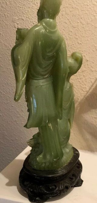 10” Chinese Old Green Faux Jade Hand - Carved Ancient Woman And Man Sculpture 5