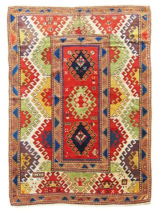 Extremely Colorful,  Bold,  Antique 19th Bordjalou Kazak Caucasian Rug @nr.  Dehati