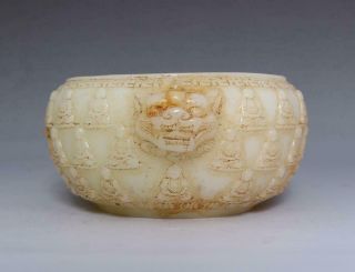 OLD RARE CHINESE WHITE JADE INCENSE BURNER WITH BUDDHAS (E216) 3