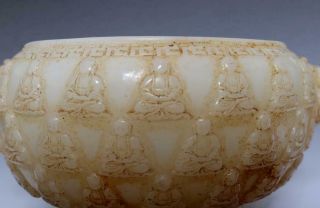 OLD RARE CHINESE WHITE JADE INCENSE BURNER WITH BUDDHAS (E216) 5