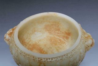 OLD RARE CHINESE WHITE JADE INCENSE BURNER WITH BUDDHAS (E216) 7