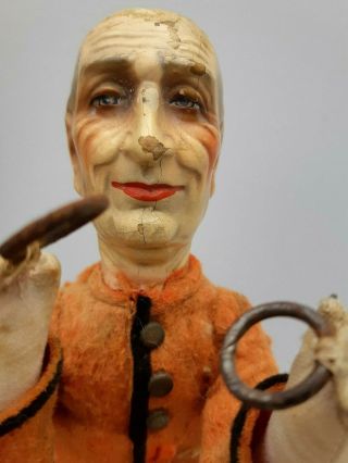 Great,  antique French paper - maché doll with rings,  1900 ' s,  Fairground,  circus clown 10