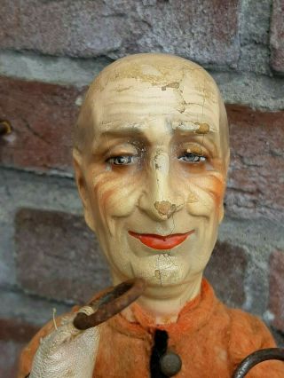 Great,  antique French paper - maché doll with rings,  1900 ' s,  Fairground,  circus clown 11