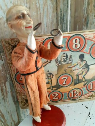 Great,  antique French paper - maché doll with rings,  1900 ' s,  Fairground,  circus clown 12