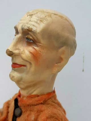 Great,  antique French paper - maché doll with rings,  1900 ' s,  Fairground,  circus clown 2