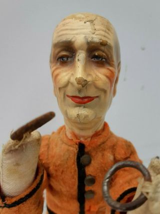 Great,  antique French paper - maché doll with rings,  1900 ' s,  Fairground,  circus clown 9